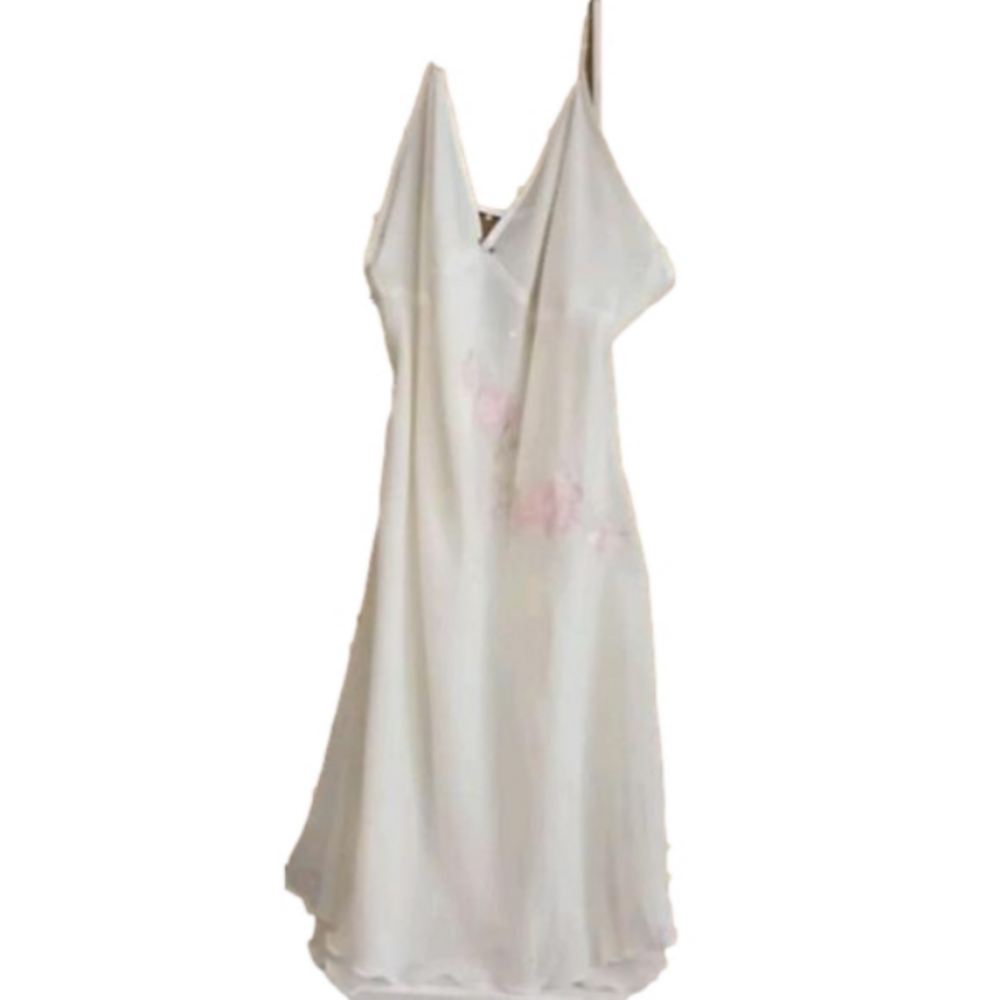 Expressions Embroidered Slip White Pink Embroidery Size Small